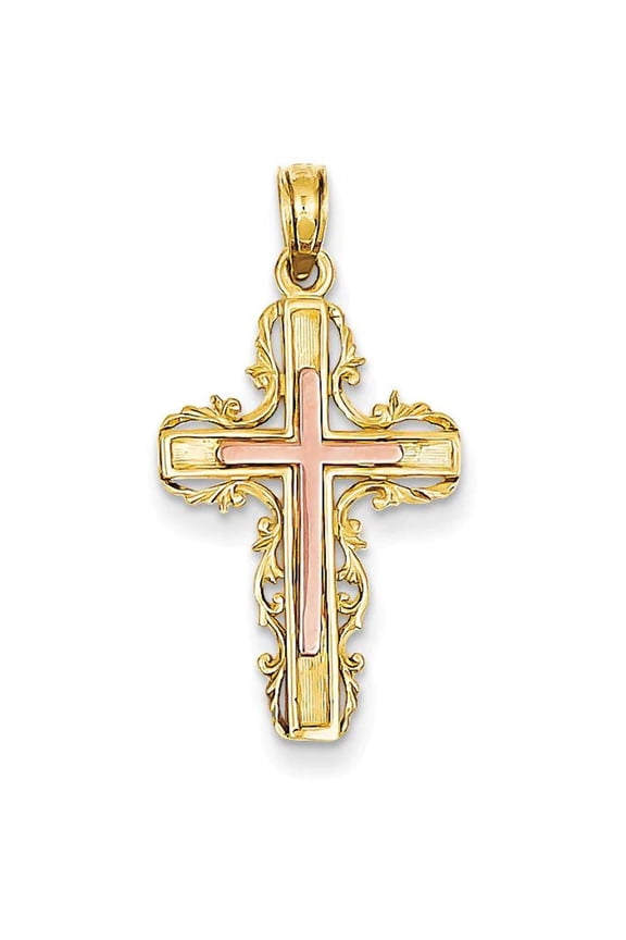 14K Two-Tone with Lace Trim Cross Charm