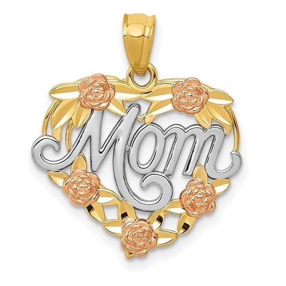 14K Two-Tone with White Rhodium Mom Heart Pendant