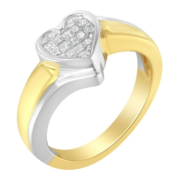 14K Two-Toned Gold 1/4ct TDW Princess-cut Diamond Heart Promise Ring (H-I, I1-I2)