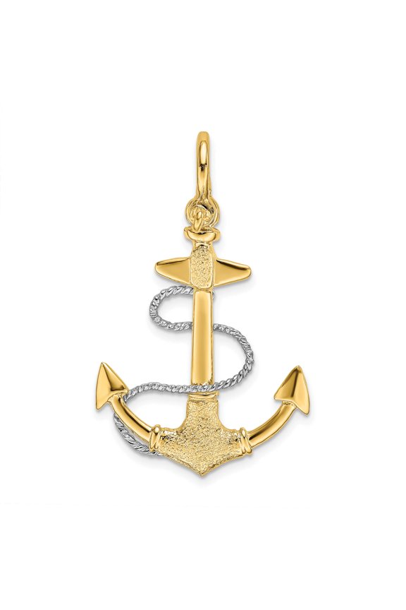 14K Two-tone 3-D Small Anchor w/Rope and Shackle Bail Charm K9029
