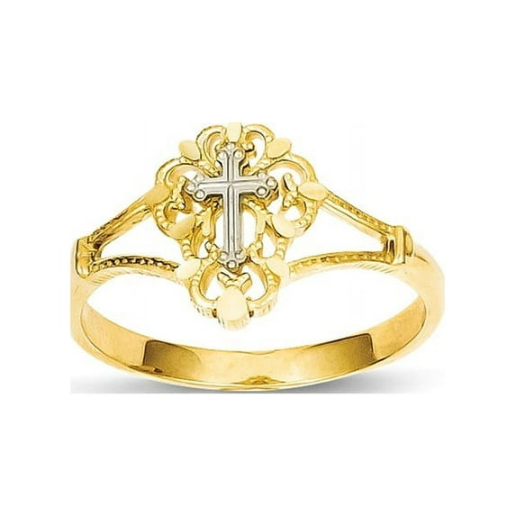 14K Two-tone Diamond Cut Cross Ring