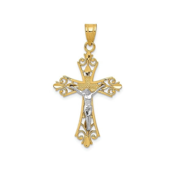 14K Two-tone Diamond-cut Crucifix Pendant