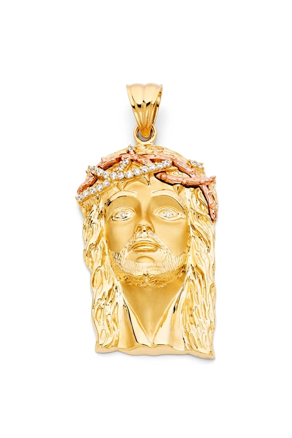 14K Two-tone Gold Large CZ Jesus Christ Head Charm Pendant (80mm x 40mm)