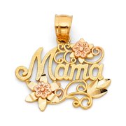 14K Two-tone Gold Mom Charm Pendant 20mm x 20mm