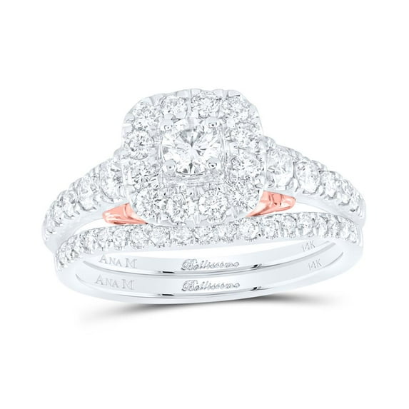 14K Two-tone Gold Round Diamond Bridal Wedding Ring Set 1cttw (Certified)