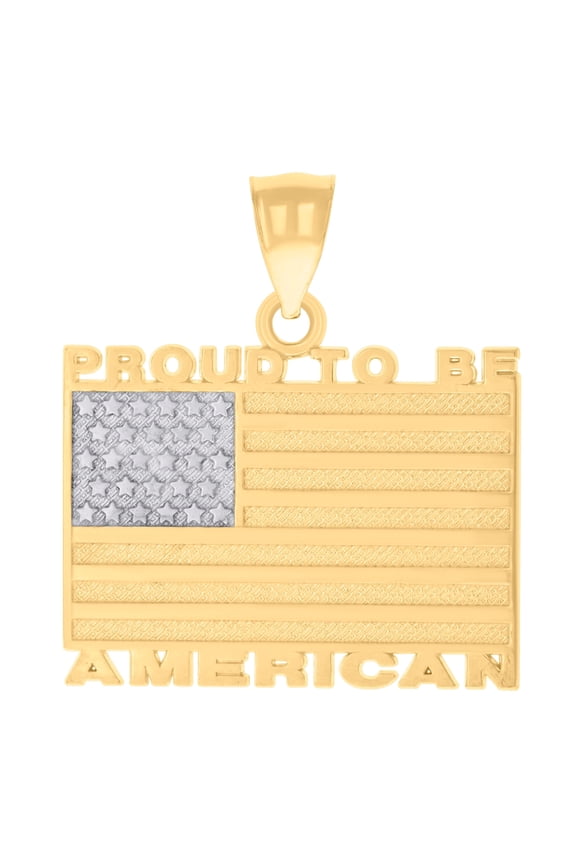 14K Two-tone Gold Unisex USA FLAG Proud To Be American Patriotism Badge Charm Pendant