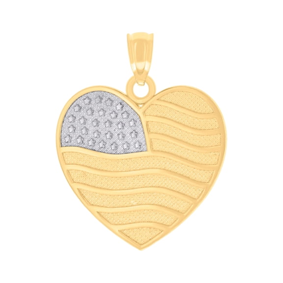14K Two-tone Gold Womens Heart USA FLAG Badge Charm Pendant