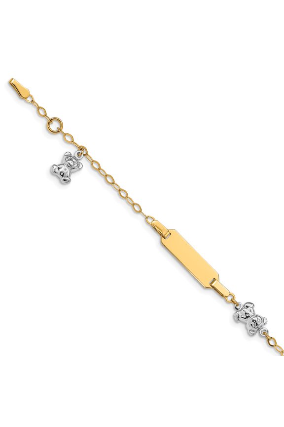 14K Two-tone Polished Teddy Bear ID Baby Bracelet
