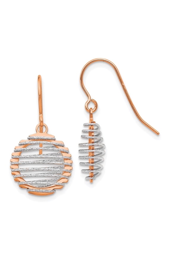 14K Two-tone White/Rose Polished Wire Wrapped Dangle Earrings