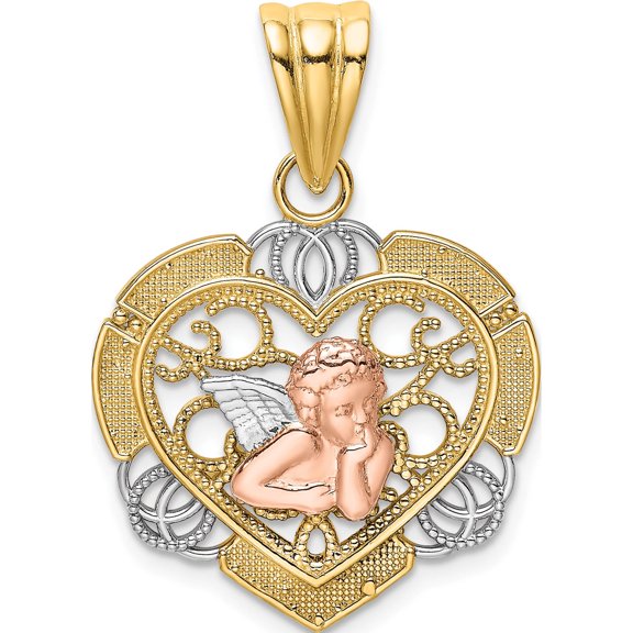Jewelry by Sweet Pea 14K Two-tone with White Rhodium Angel In Heart Charm