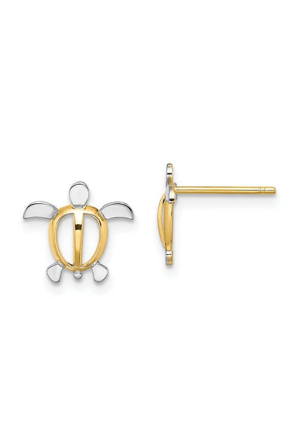 14K and White Rhodium Small Sea Turtle Post Earrings TE939