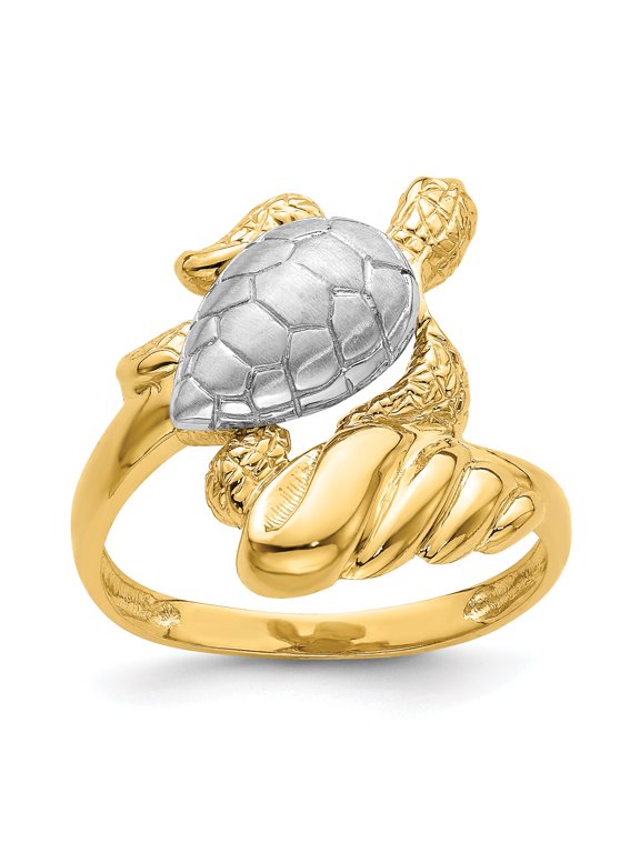 14K and White Rhodium Turtle Ring R843