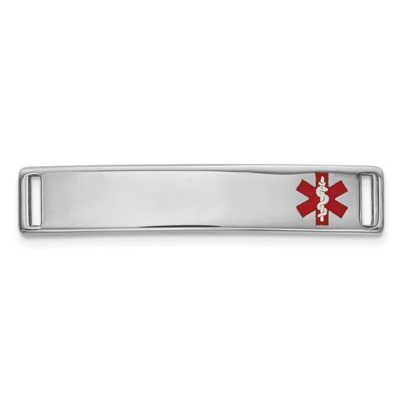 14k White Gold Polished 24x5mm Off-Center Red Epoxy Enameled Medical ID # 816 XM642W