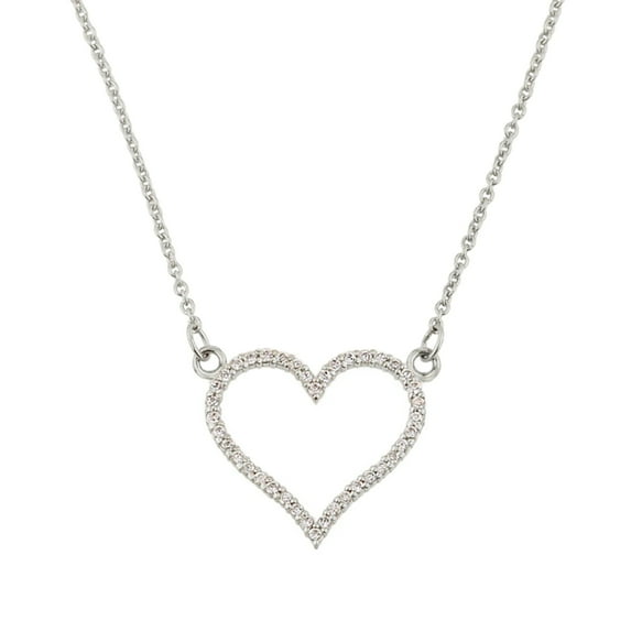 14K WHITE GOLD CUBIC ZIRCONIA OPEN HEART NECKLACE : 16"