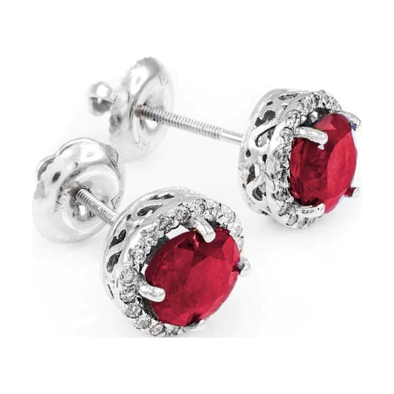 14K WHITE GOLD DIAMOND RUBY EARRINGS