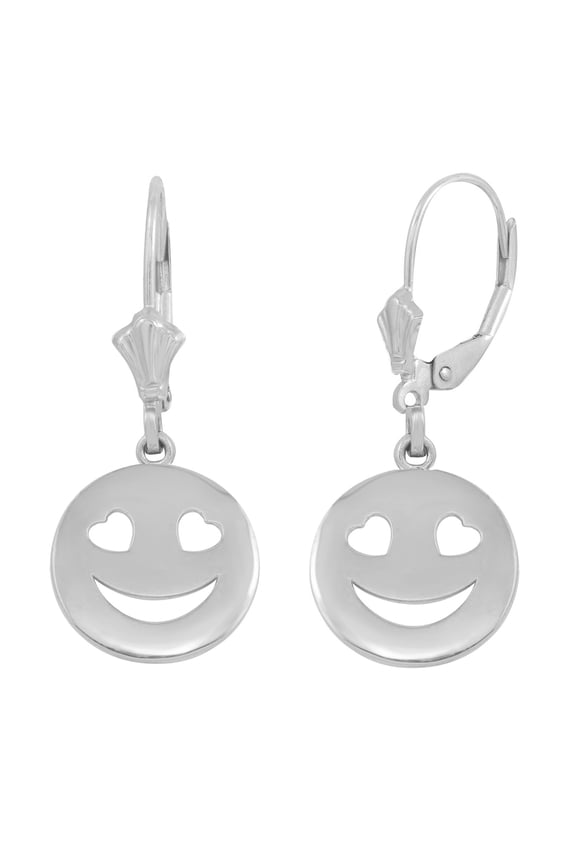 14K WHITE GOLD HEART EYES SMILEY FACE EARRING SET