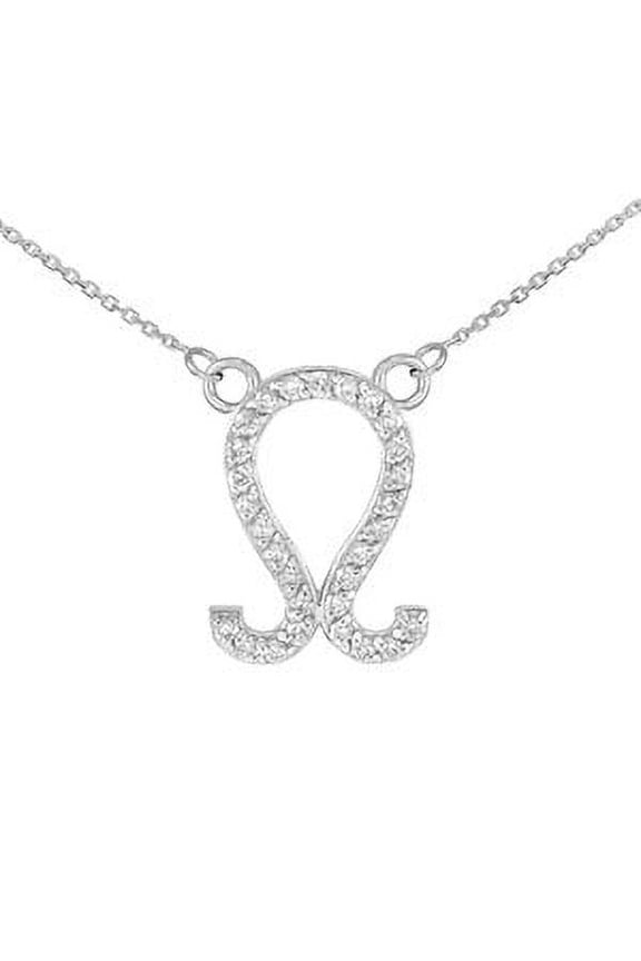 14K WHITE GOLD LEO ZODIAC SIGN DIAMOND NECKLACE - 18"