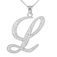 thumbnail image 1 of 14K WHITE GOLD LETTER SCRIPT "L" DIAMOND INITIAL PENDANT NECKLACE :  Pendant with 20" chain, 1 of 1