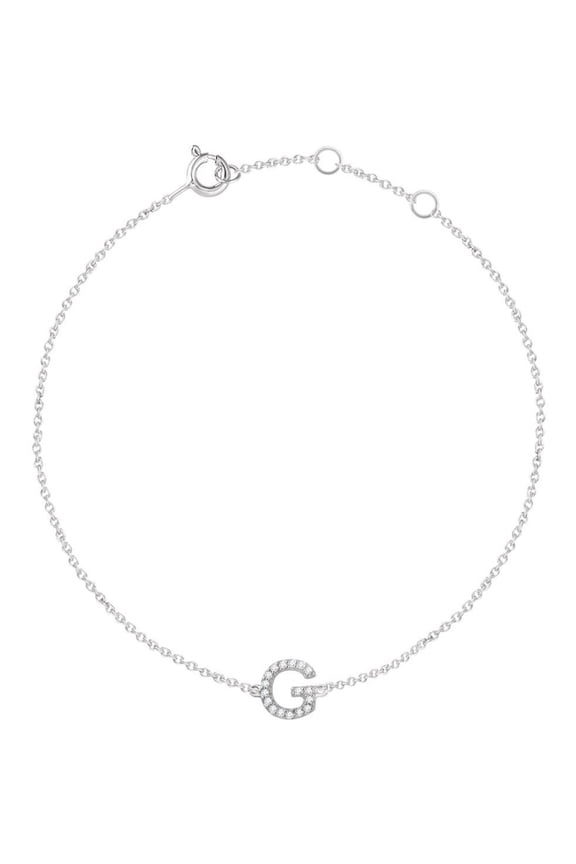 14K White .05 CTW Diamond Initial "G" 6-7" Bracelet in 14k White Gold