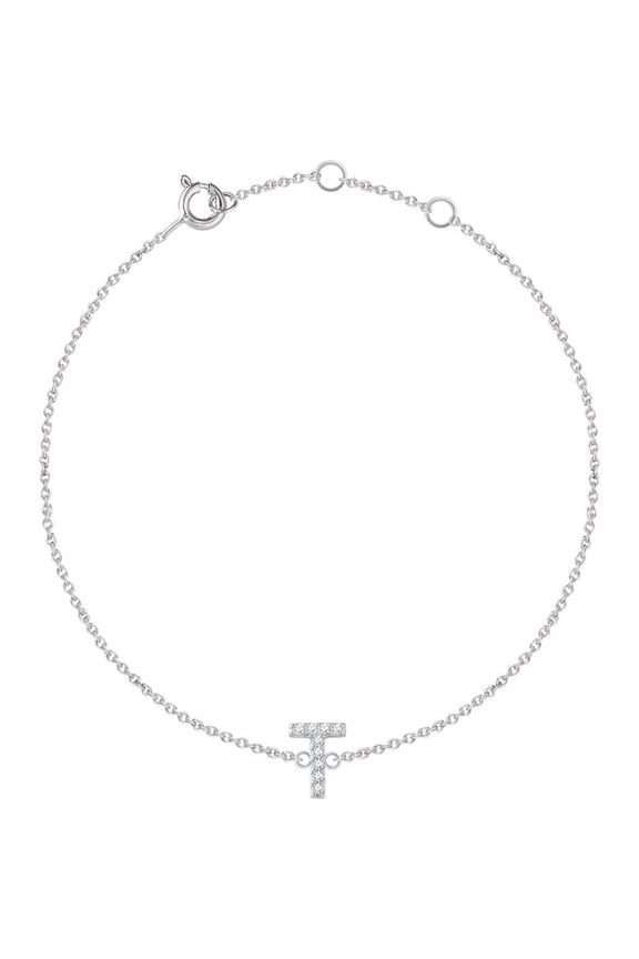 14K White .05 CTW Diamond Initial "T" 6-7" Bracelet in 14k White Gold