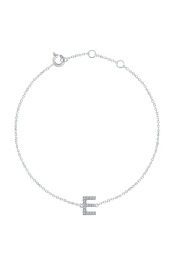 14K White .06 CTW Diamond Initial "E" 6-7" Bracelet in 14k White Gold
