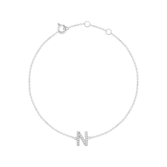 14K White .06 CTW Diamond Initial "N" 6-7" Bracelet in 14k White Gold