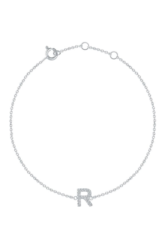 14K White .06 CTW Diamond Initial "R" 6-7" Bracelet in 14k White Gold