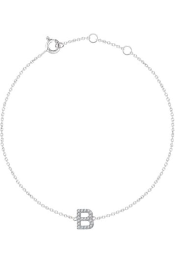14K White .07 CTW Diamond Initial "B" 6-7" Bracelet in 14k White Gold