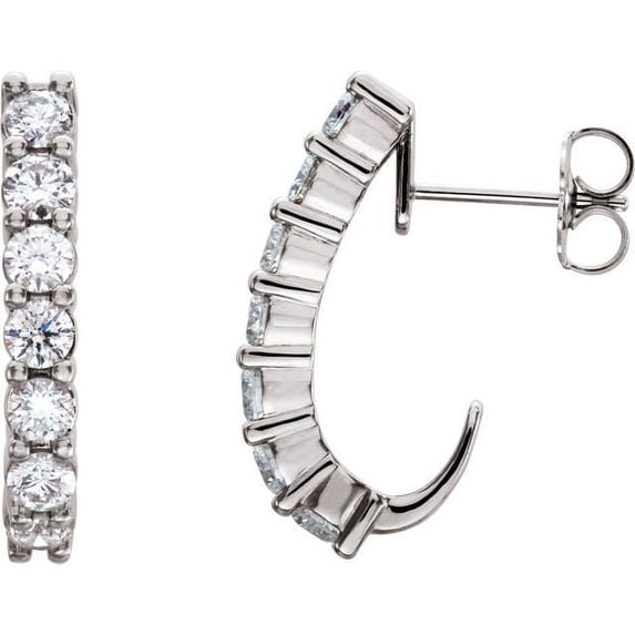 14K White 1 1/4 CTW Natural Diamond J-Hoop Earrings