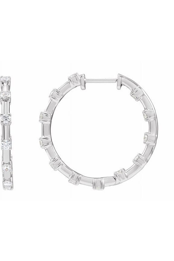 14K White 1 CTW Lab-Grown Diamond Inside-Outside 25.1 mm Hoop Earrings 688923:LG601:P