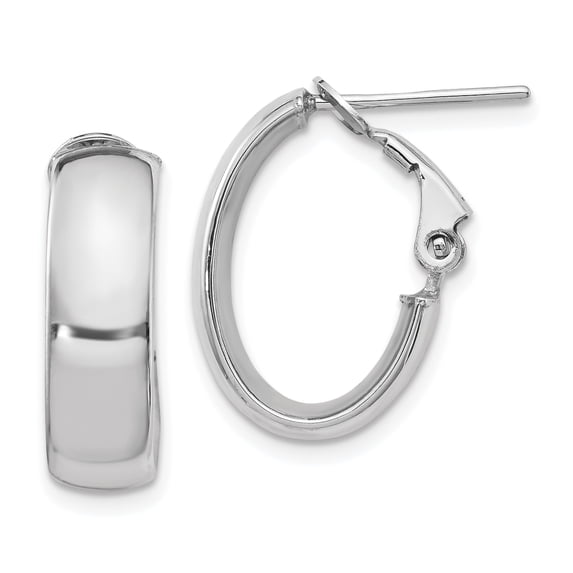 14K White 6mm High Polished Oval Omega Hoop Earrings