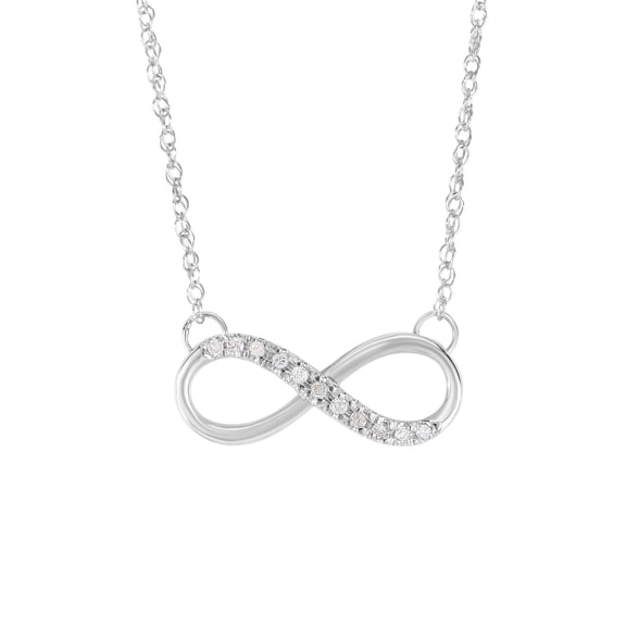 14K White Gold 0.10ct Side Cross Necklace 18" by IcedTime