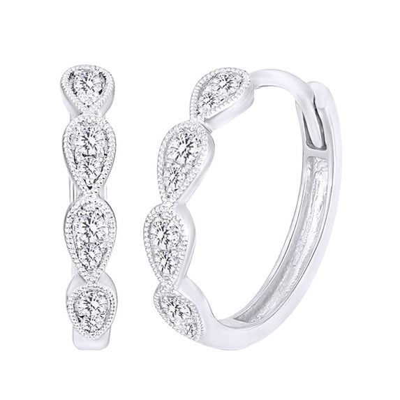 AFFY 14K White Gold 0.2 CT Round Cut White Natural Diamond Stackable Hoop Earrings