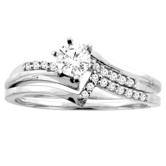 14K White Gold 0.42 cttw. Round Diamond 2-piece Bridal Ring Set, size 8