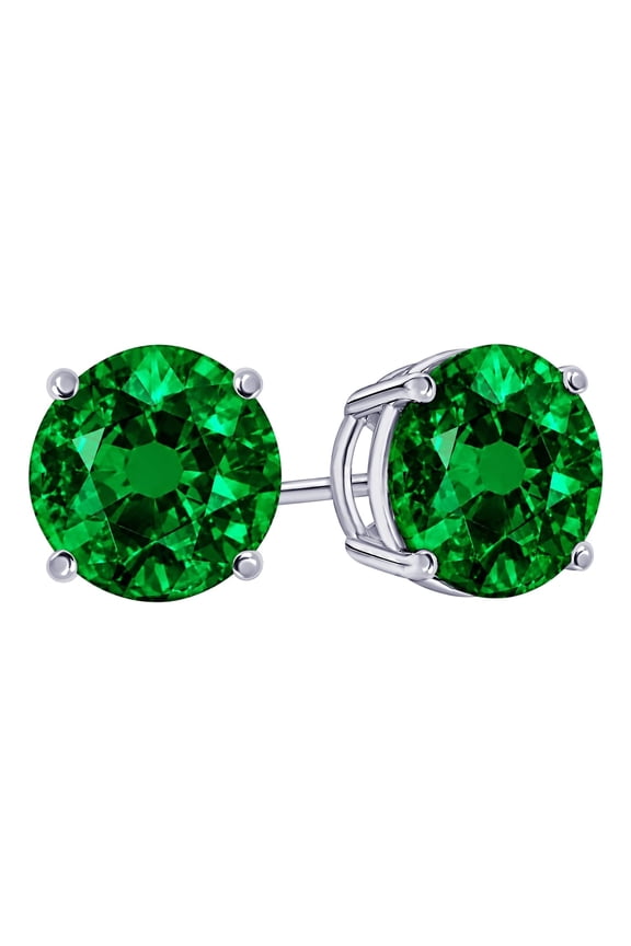 14K White Gold 0.75 Carat Lab Grown Emerald Stud Earrings 4 Prong Push Back for Women