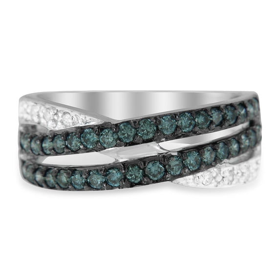 14K White Gold 0.75ct TDW Treated Blue Diamond Crossover Ring (H-I ,SI1-SI2)
