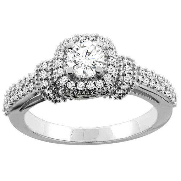 14K White Gold 0.76 cttw Round Diamond Halo Engagement Ring, size 5.5