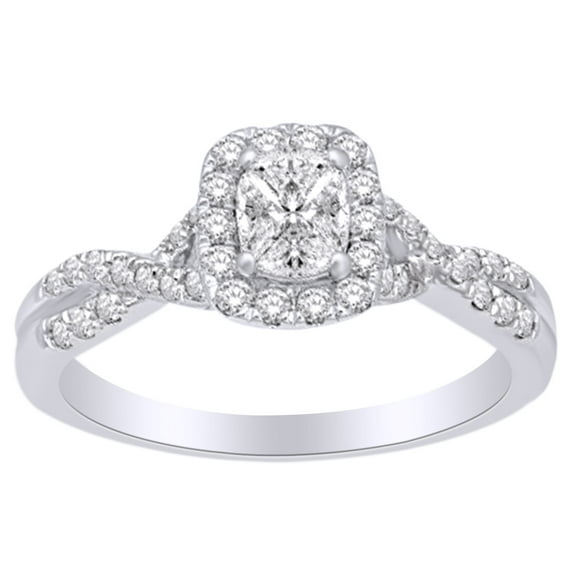 AFFY 14K White Gold 0.9 CT White Natural Diamond Twist Shank Engagement Wedding Ring With RING Size-4