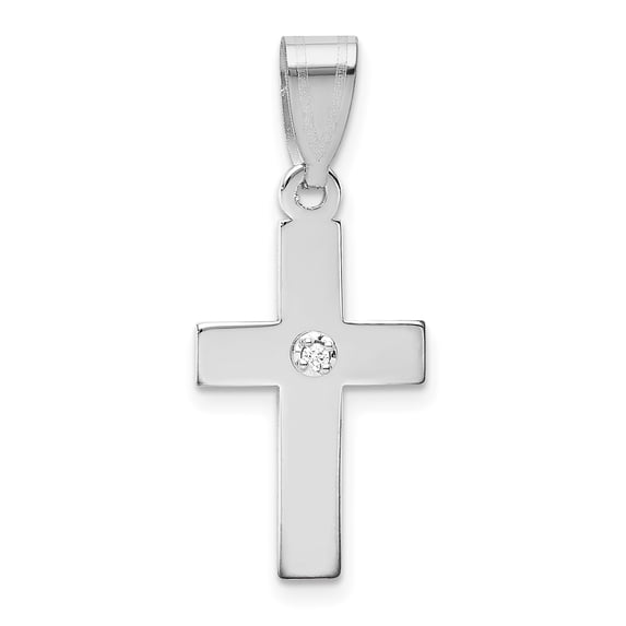 14K White Gold .01Ct. Diamond Cross Pendant (25 X 12) Made In United States xwr38