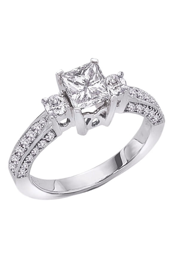 14K White Gold 1/2 ct. Diamond Engagement Ring with Princess Cut Center Diamond