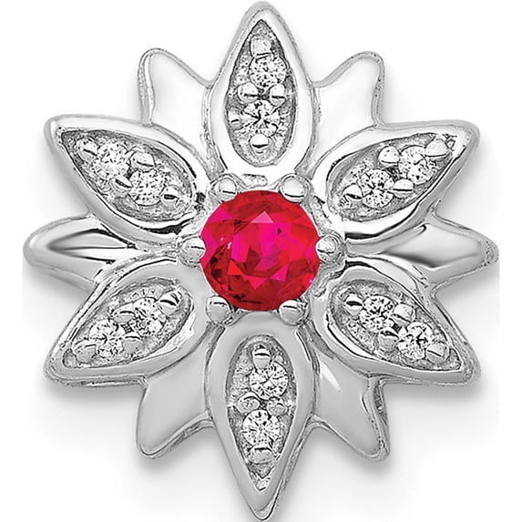 14K White Gold 1/20Ct. Diamond And Ruby Flower Chain Slide Made In India pm3918-ru-004-wa
