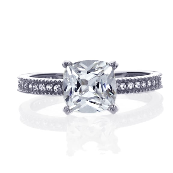 14K White Gold 1.25 Carat Cushion Cut CZ Solitaire Wedding Engagement Ring (Size 5 to 9)