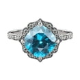 thumbnail image 1 of 14K White Gold 1.25 ctw Blue Topaz Ring with Diamonds Flower Leaves Halo, 1 of 7