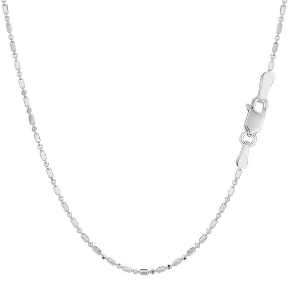 14K White Gold 1.2MM Bar & Bead Diamond-Cut Link Pendant Necklace Chains 16" - 24", Gold Necklace for Men & Women, 100% Real 14K Gold, Next Level Jewelry