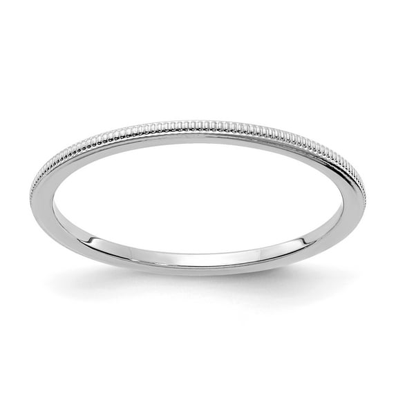 14K White Gold 1.2mm Milgrain Stackable Band - Size 10