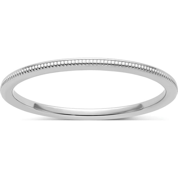 14K White Gold 1.2mm Milgrain Stackable Band (Size 8) Made In United States stk19-120w-8