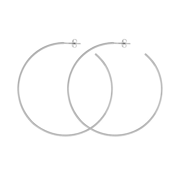 14K White Gold 1.2x60mm Hoops w/ Post Back - Women