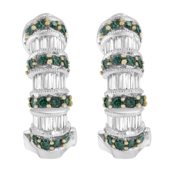 14K White Gold 1 3/8ct. TDW Baguette and Round-cut Treated Blue Diamond Earrings (H-I,SI1-SI2)