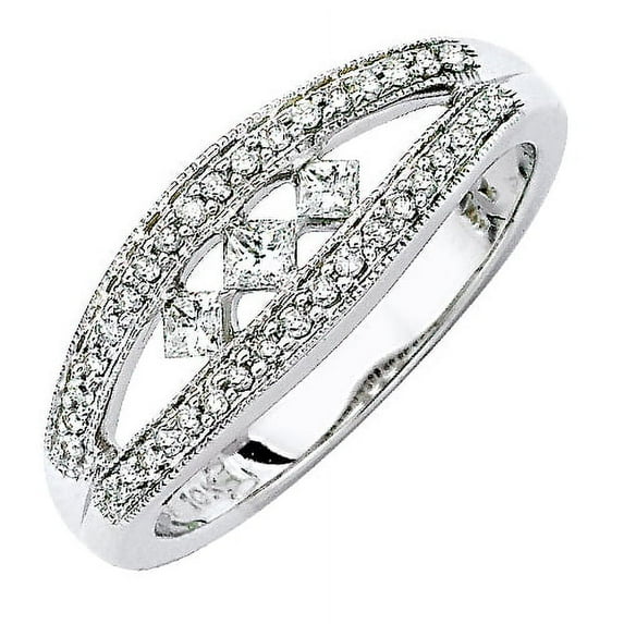 14K White Gold 1/3 ct. Round and Princess Cut Diamond Fashion Ring