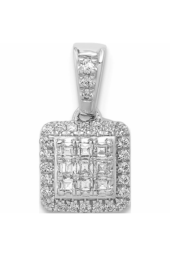 14K White Gold 1/4 carat Diamond Square Halo Cluster Pendant